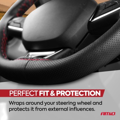 Funda volante de cuero perforado negra con hilo rojo 38-39 mm