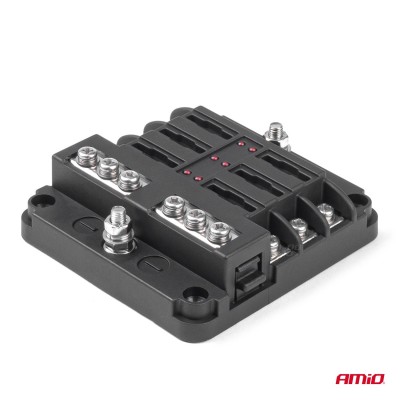 Caja de fusibles 6 vías con distribuidor de negativo e indicador led