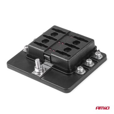 Caja de fusibles 6 vías con entrada negativa e indicador LED  + 12 fusibles