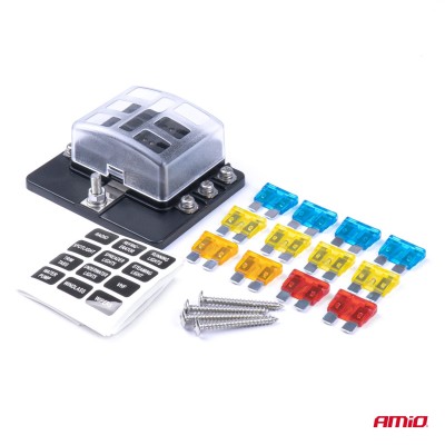 Caja de fusibles 6 vías con entrada negativa e indicador LED  + 12 fusibles