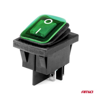 Interruptor Rectangular Verde (Iluminado) 12/24V 20A ON/OFF