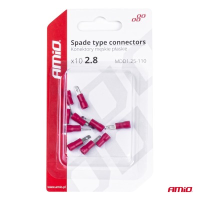 Terminal Plano Macho Rojo 3.8mm 0.5-1.5mm2 10A 10 uds.