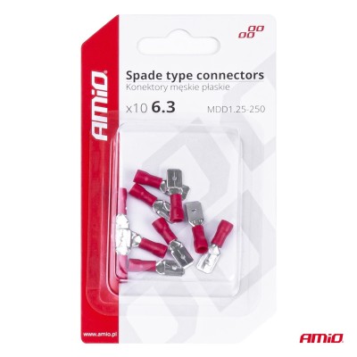 Terminal Plano Macho Rojo 6.3mm 0.5-1.5mm2 10A 10 uds.