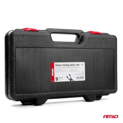 Juego de alicates para abrazaderas con maletín de 9 piezas