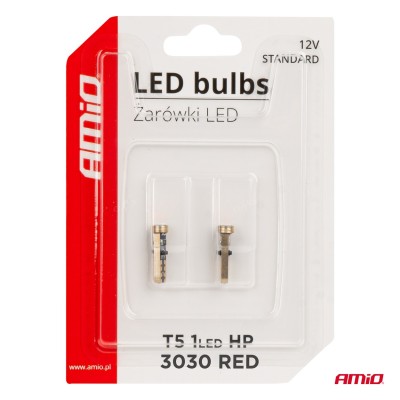 Bombillas LED T5 rojo CANBUS 12V 3030 1LED HP AMIO-03727