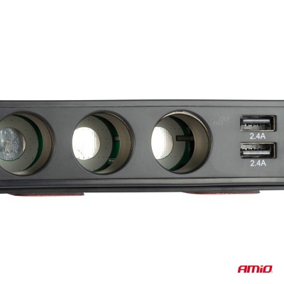 Conector mechero triple con 3 USB, 1 USB C y voltímetro 12v. / 24v