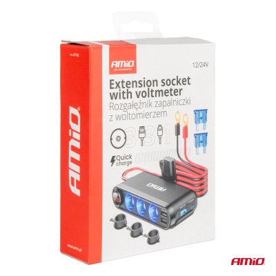 Duplicador de mechero triple con 3 USB, 1 USB C y voltímetro 12v / 24v.