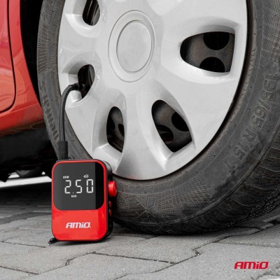Compresor de aire con batería recargable y manómetro digital AMIO-03690