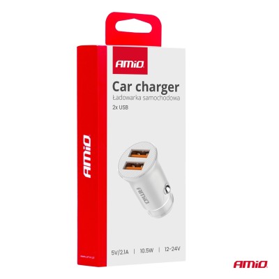 Cargador de mechero 2x USB-A 2.1A 12/24V AMiO-03872