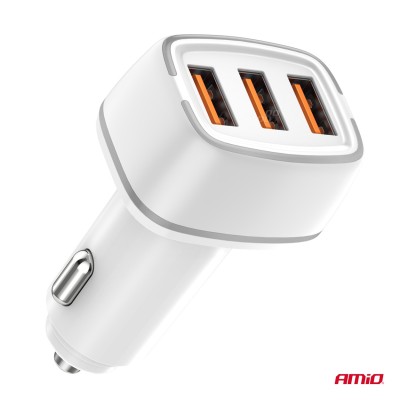 Cargador de mechero 2x USB-A + USB-C 32W 12/24V AMiO-03890