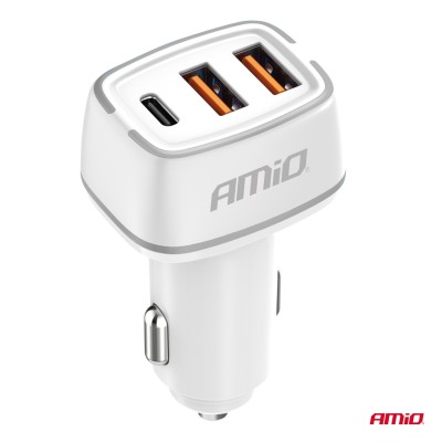 Cargador de mechero 2x USB-A + USB-C 32W 12/24V AMiO-03890