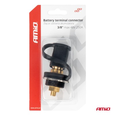Conector alimentación batería negro con tapón 3/8 M10 12V 24V 48V 250A AMIO-03813