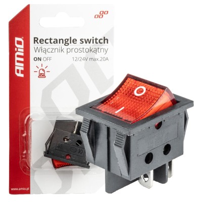 Interruptor rectangular rojo 12V/230V (iluminado) BU02