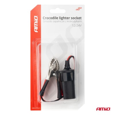 Adaptador pinzas de cocodrilo a toma de mechero 12V 24V 15cm AMIO-03803