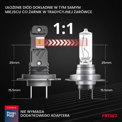 Lámparas LED H7 H18 Hybrid series 6000K Canbus 60W AMIO-04115