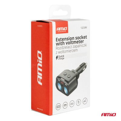 conector mechero doble y cargador 2xUSB 1xUSB C 12/24V máx. 200W AMIO-04173