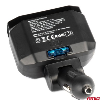 conector mechero doble y cargador PD30W PD20W QC3.0 12/24V máx. 200W AMIO-04174