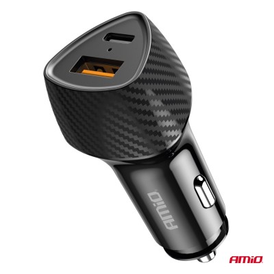 Cargador de mechero QC+PD 38W USB-A + USB-C AMIO-04283