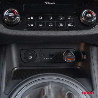 Cargador de mechero QC+PD 38W USB-A + USB-C AMIO-04283