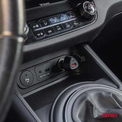 Cargador de mechero QC+PD 38W USB-A + USB-C AMIO-04283