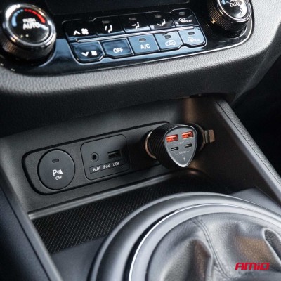 Cargador de echero 50W 2xUSB-A + 2xUSB-C AMIO-04284