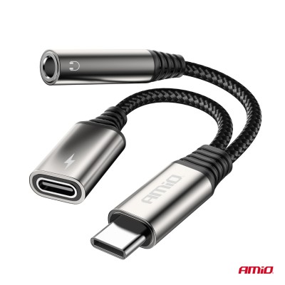 Cable USB-C y USB-C + Mini-Jack 3,5 mm Adaptador de enchufe 10 cm AMIO-04295