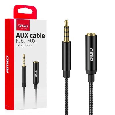Cable alargador AUX Mini Jack 3.5mm macho a 3.5mm hembra 2mts. AMIO-04296