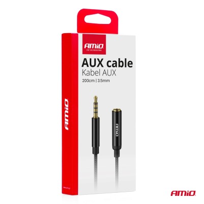 Cable alargador AUX Mini Jack 3.5mm macho a 3.5mm hembra 2mts. AMIO-04296