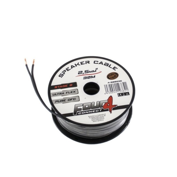 Bobina 30 metros Cable De Altavoz 2x2,5 mm 100% cobre OFC FOUR Connect 4-800236