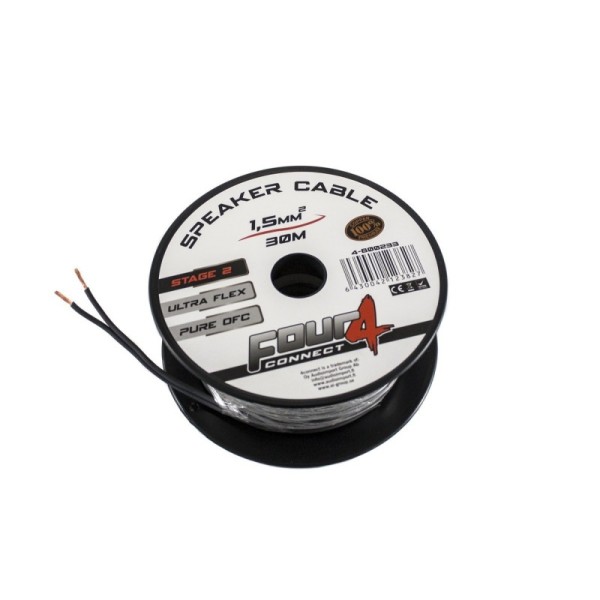 Bobina 30 metros Cable De Altavoz 2x1,5 mm 100% cobre OFC FOUR Connect 4-800233