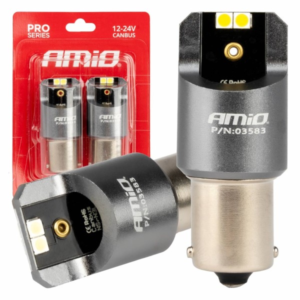 Bombillas LED CANBUS PRO series BA15S P21W blanco 12/24V AMIO-03583