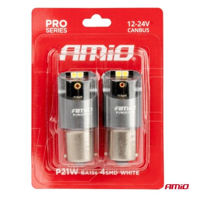 Bombillas LED CANBUS PRO series BA15S P21W blanco 12/24V AMIO-03583