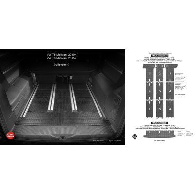 Alfombras de goma VW T5 Multivan 2010/VW T6 Multivan 2015 Filas II+III 6 raíles